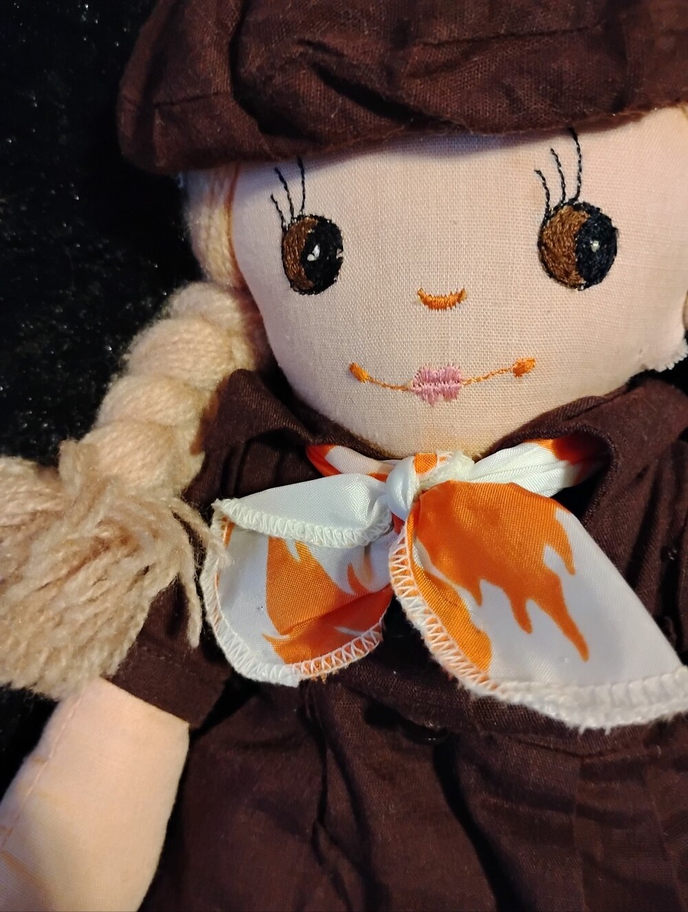 Plush Brown Rag Doll with Orange Scarf -Brownie Doll